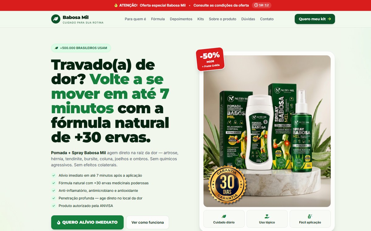 Babosa Mil: pomada e spray com selo de garantia de 30 dias